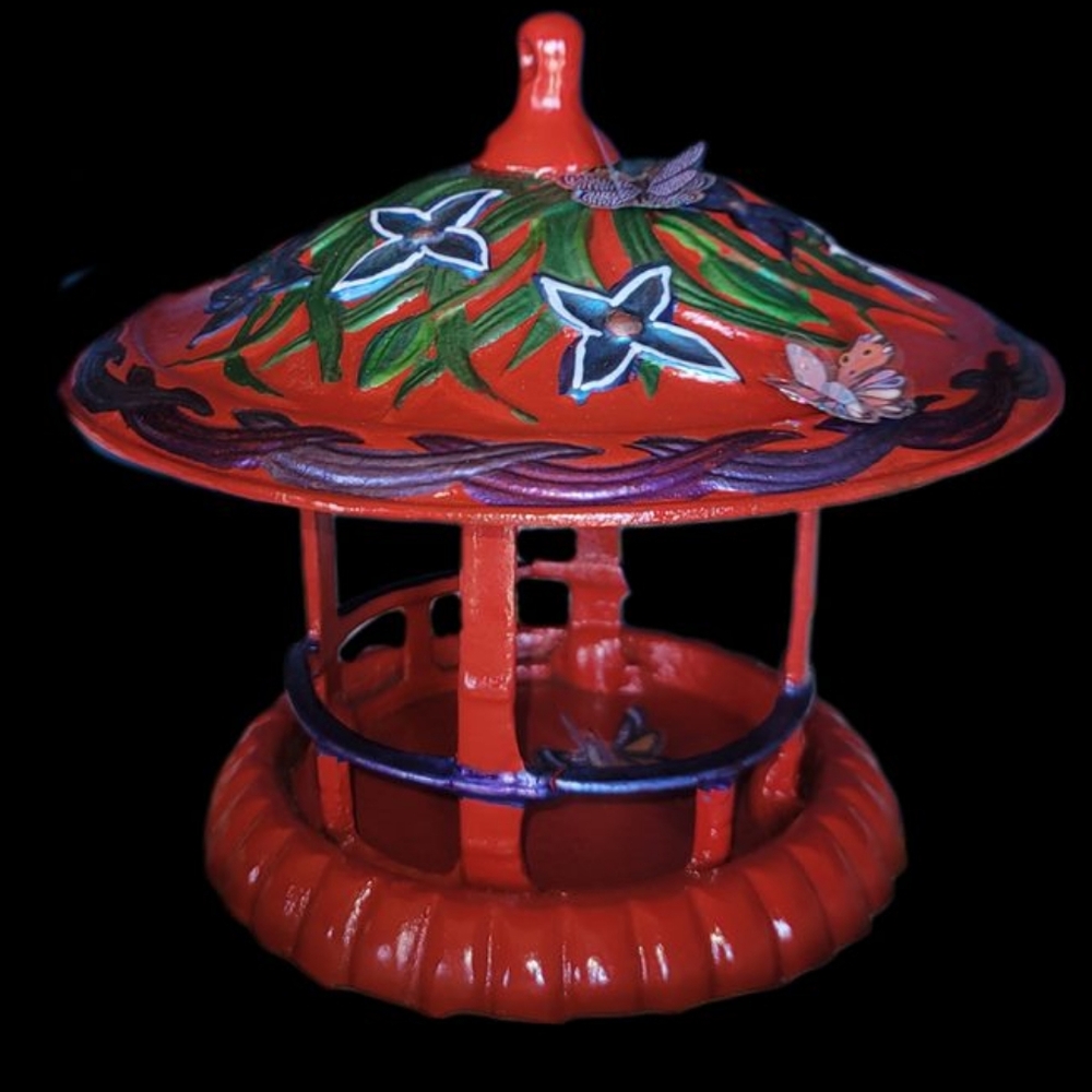 Vintage Japanese Japan style cast iron Garden Lantern Candle holder Bird Feeder
